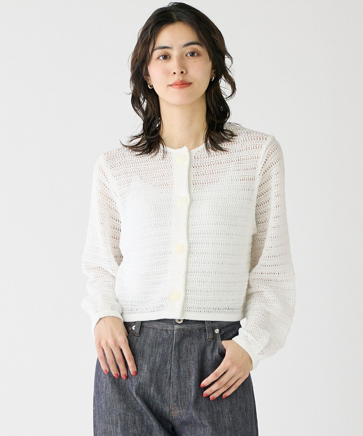 DAY by DAY it&rsquo;s international「透かし柄クルーネックカーディガン」|カーディガン|オフホワイト1