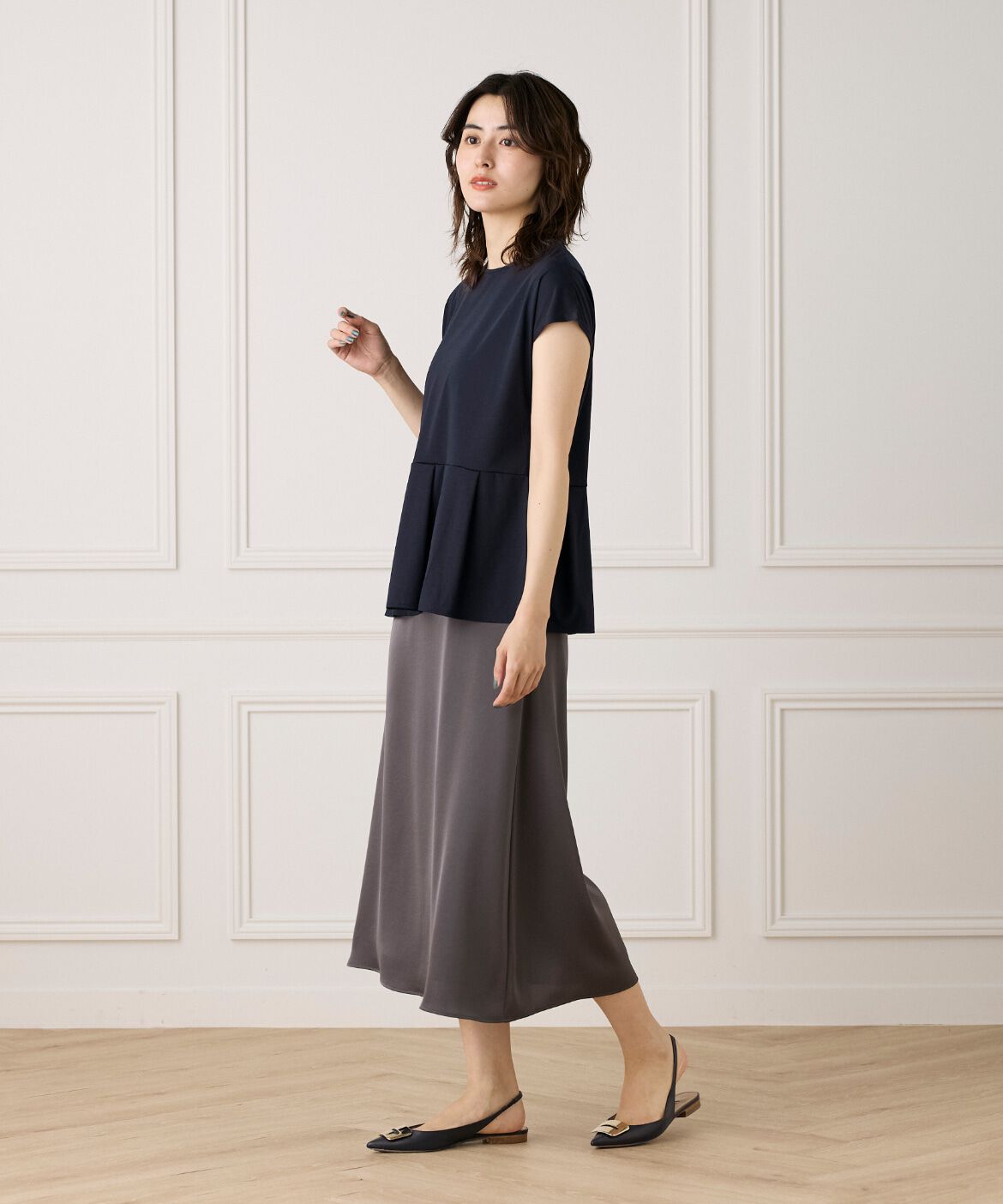 7-IDconcept.「《大きいサイズ》サテンナローセミフレアスカート」|スカート|