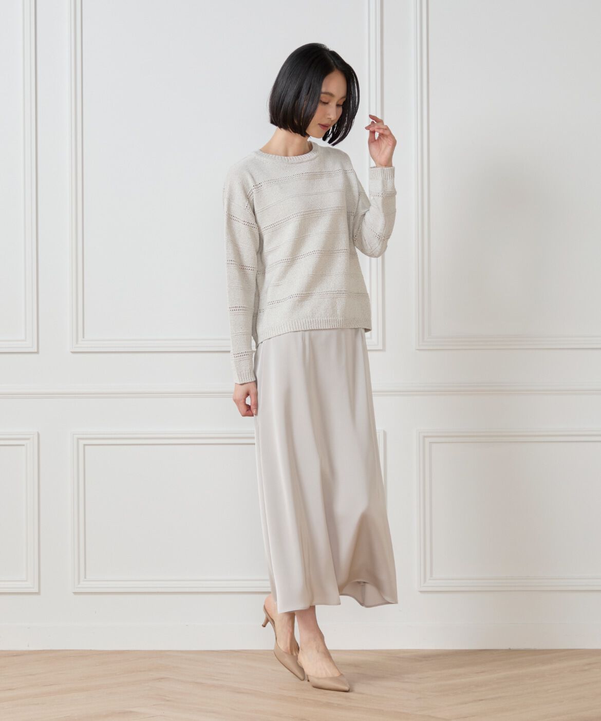 7-IDconcept.「《大きいサイズ》サテンナローセミフレアスカート」|スカート|