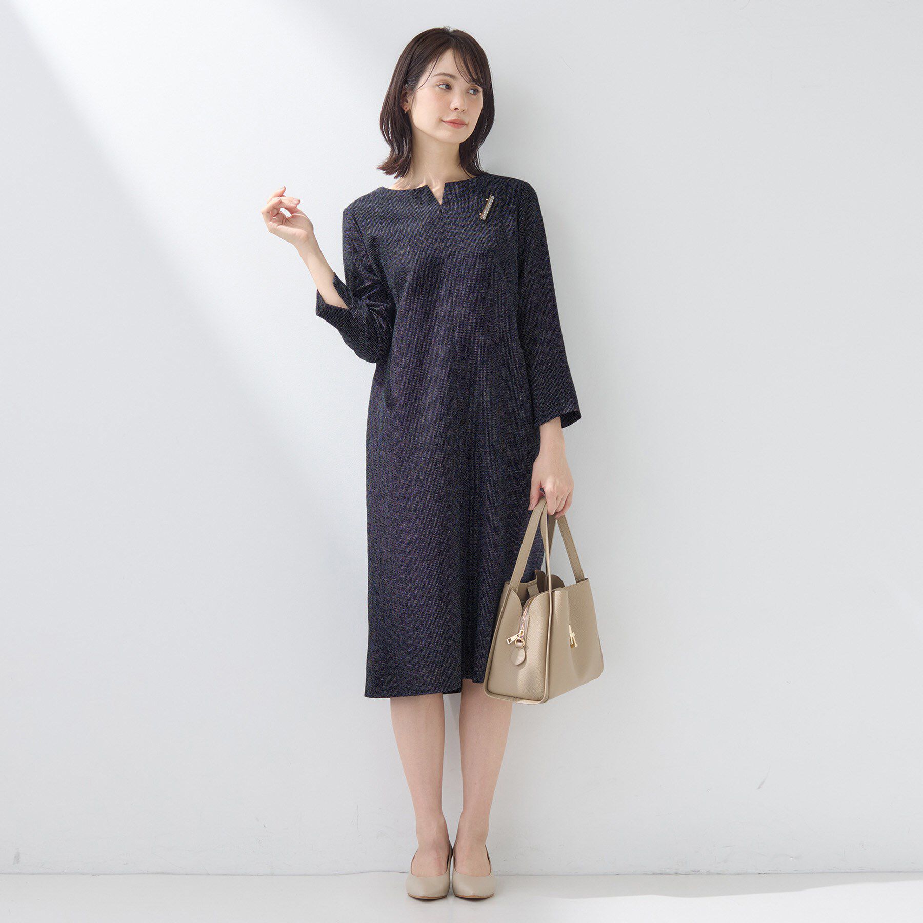 INDIVI「【軽量／セレモニー／SETUP可能】ストレッチツイードAラインワンピース」|ワンピース|