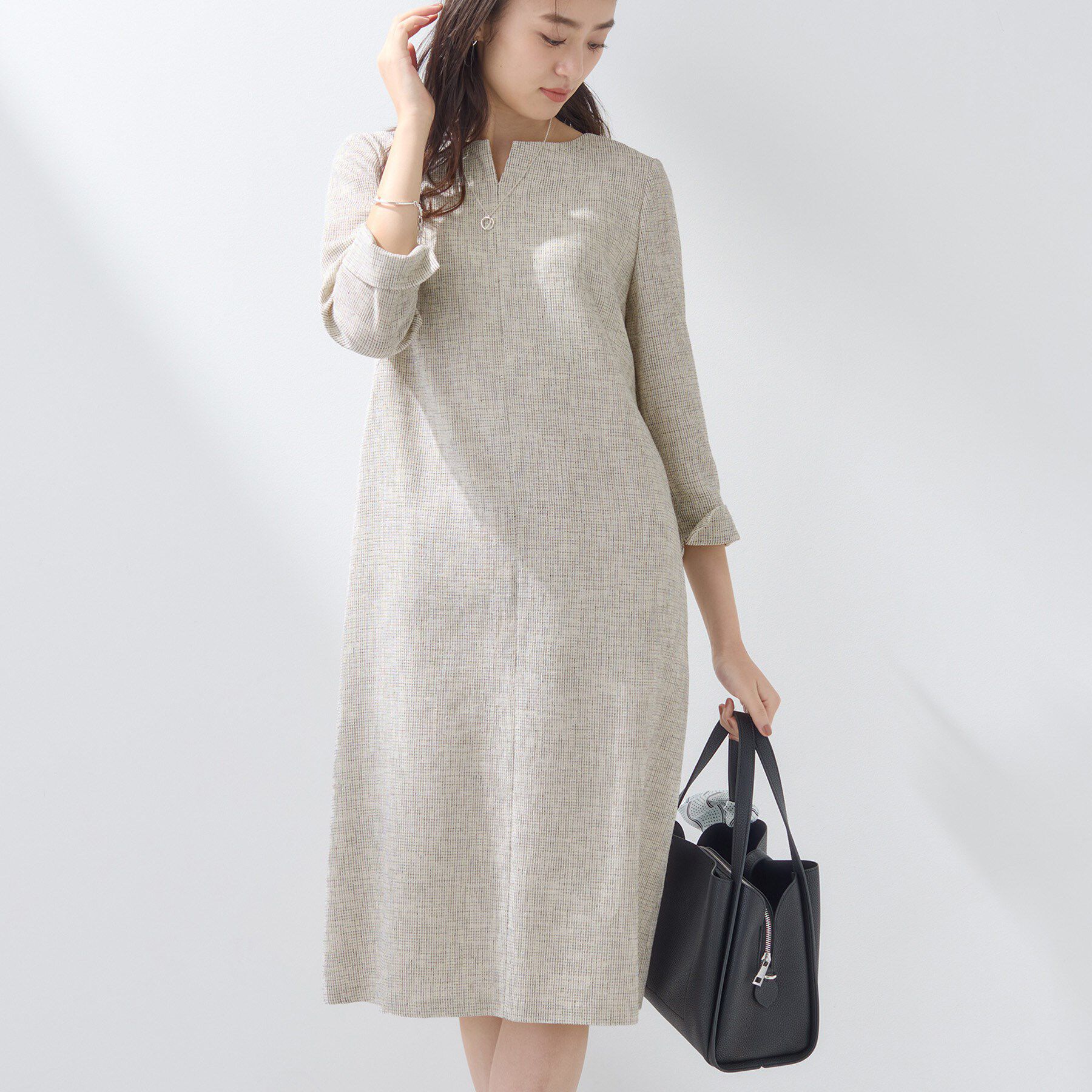 INDIVI「【軽量／セレモニー／SETUP可能】ストレッチツイードAラインワンピース」|ワンピース|