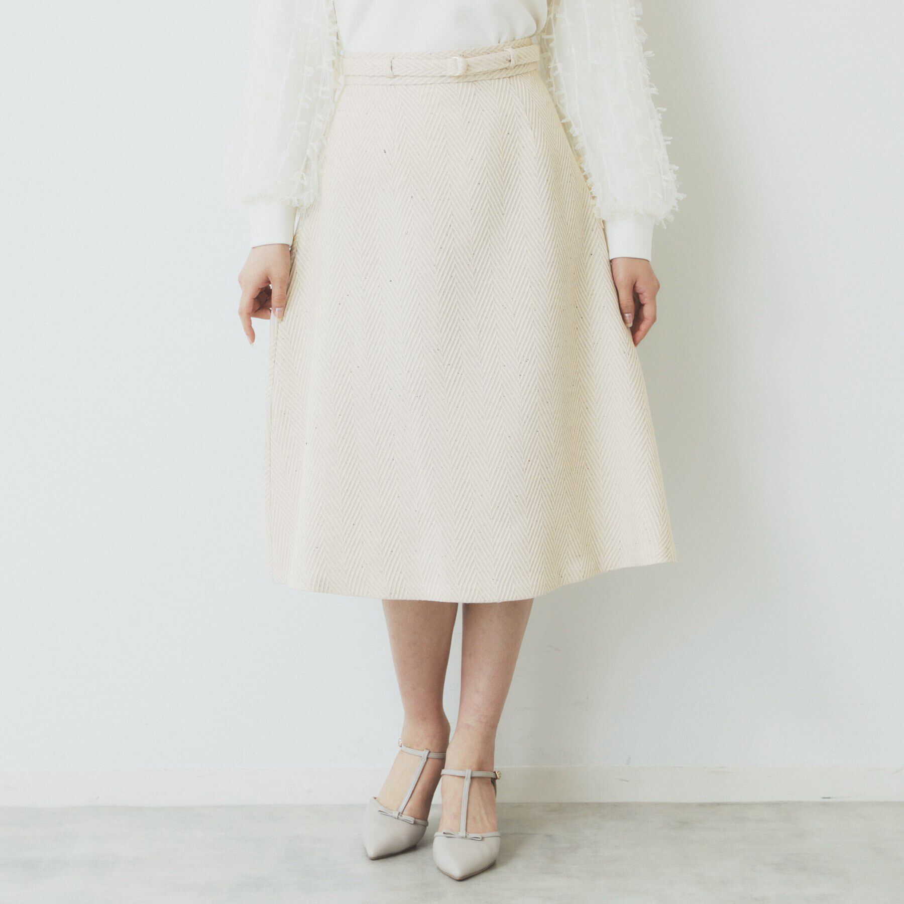 index「ツイードヘリンボーンフレアスカート【洗濯機洗い可/イージーアイロン】」|スカート|