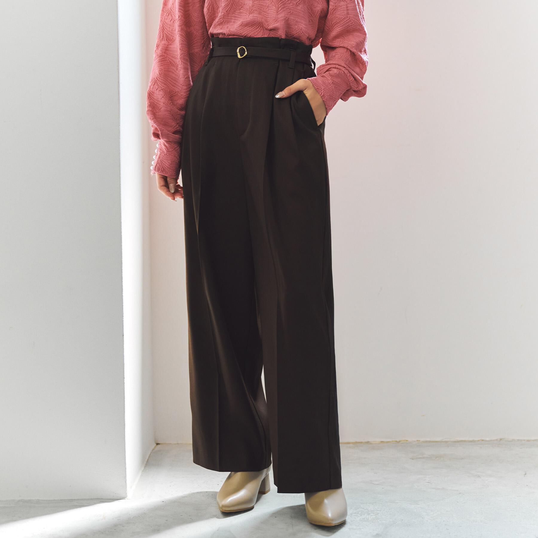index「ベルト付き2タックワイドパンツ【洗濯機OK/ストレッチ/防シワ/イージーアイロン】」|その他|