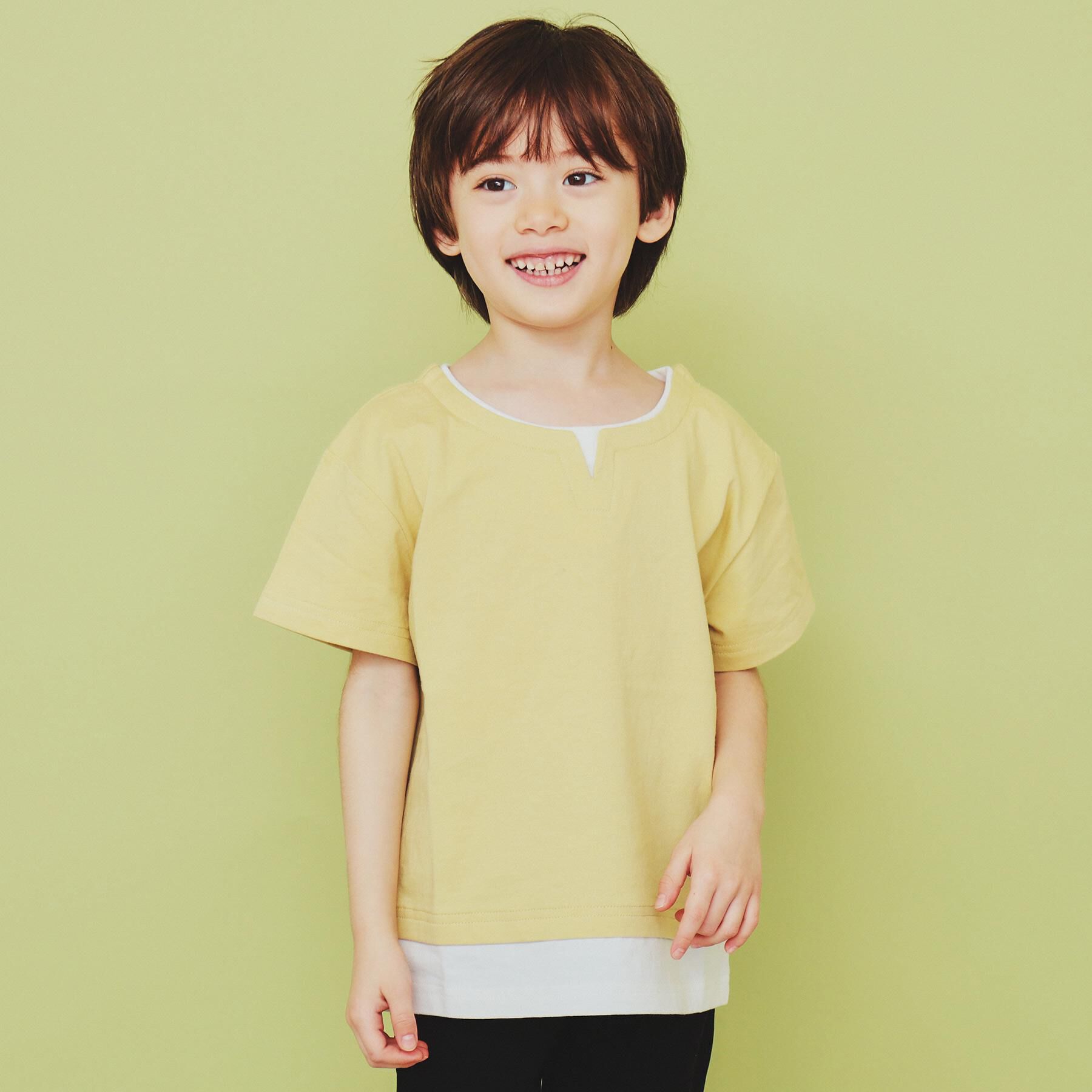 THE SHOP TK「【110-160】キーネックレイヤード風Tシャツ/洗濯機OK」|Tシャツ・カットソー|