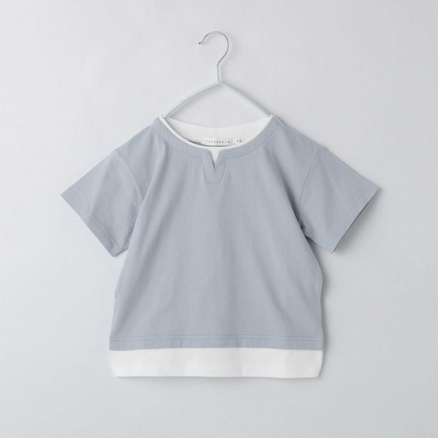 THE SHOP TK「【110-160】キーネックレイヤード風Tシャツ/洗濯機OK」|Tシャツ・カットソー|サックスブルー(09