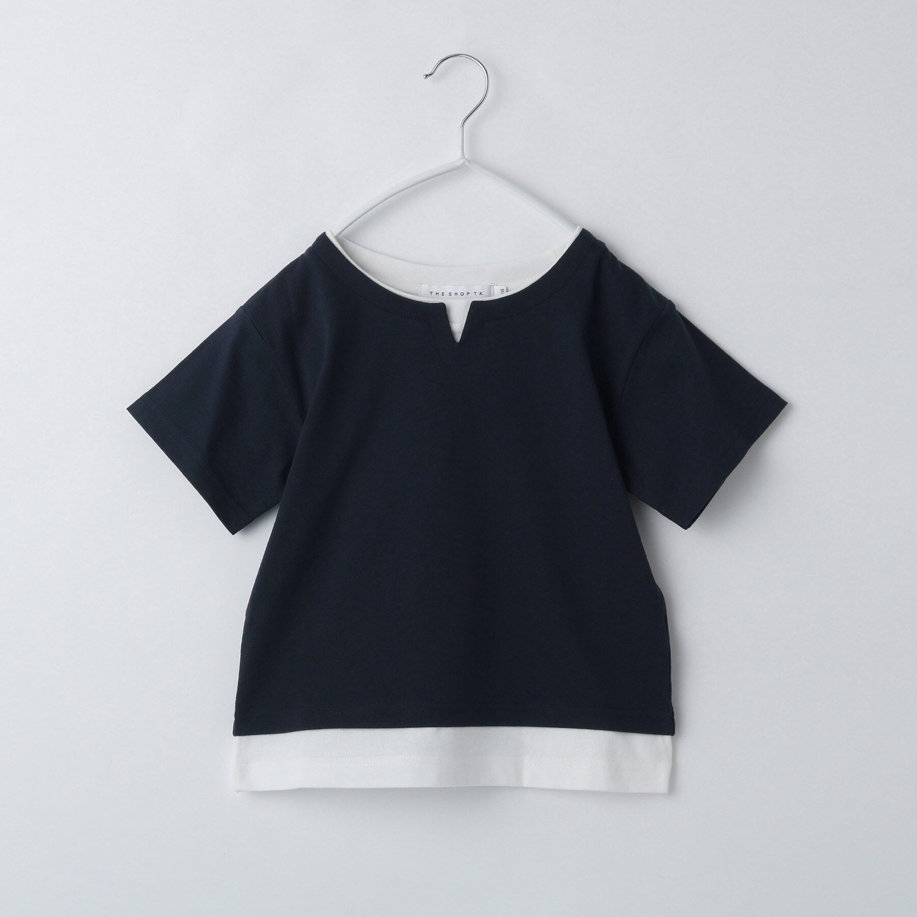 THE SHOP TK「【110-160】キーネックレイヤード風Tシャツ/洗濯機OK」|Tシャツ・カットソー|ネイビー(094)