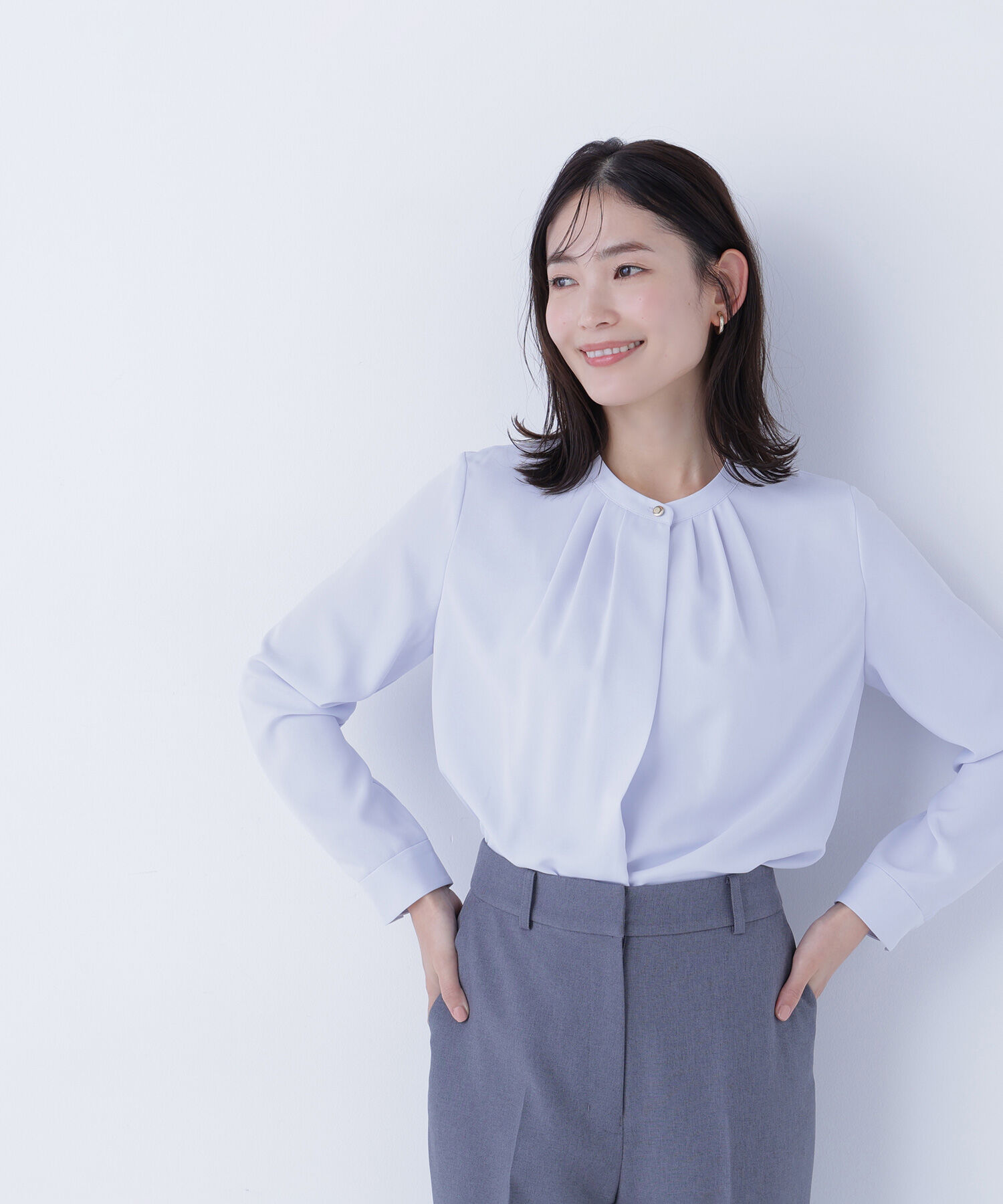  「フロントタックブラウス」|シャツ・ブラウス|アイスブルー