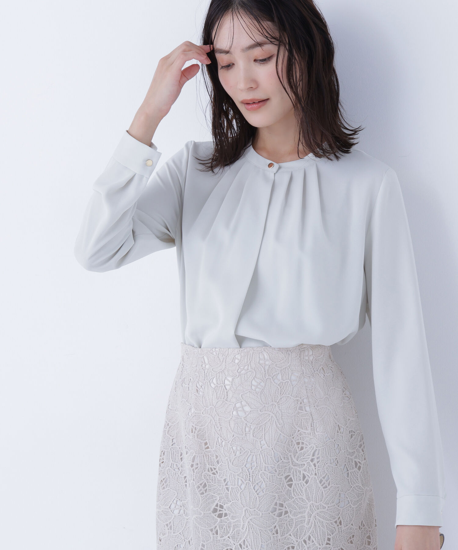  「フロントタックブラウス」|シャツ・ブラウス|ライトグリー