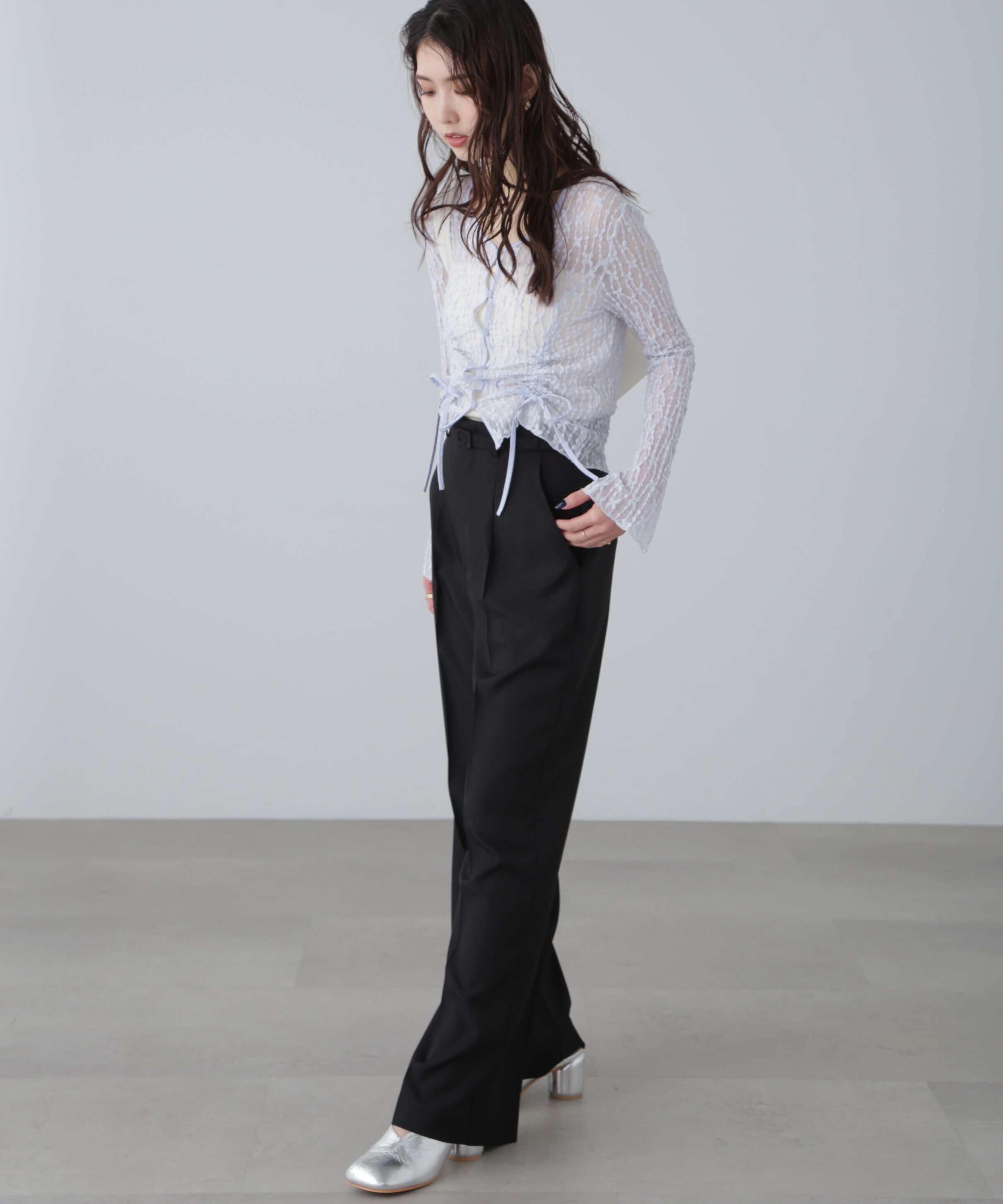  「ハイウエスト細ベルトストレートパンツ」|その他|