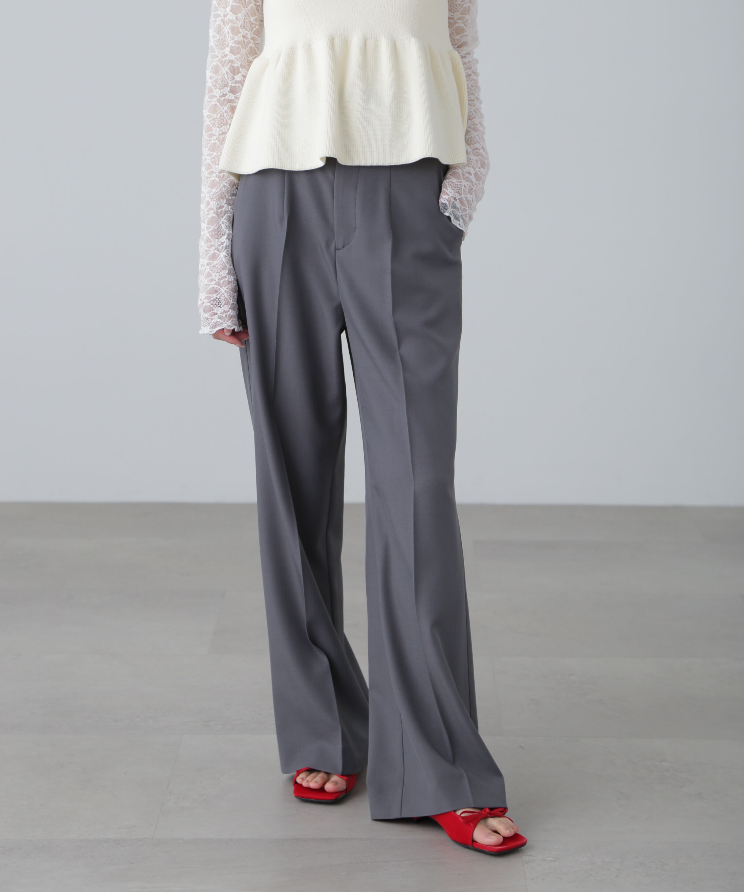  「ハイウエスト細ベルトストレートパンツ」|その他|