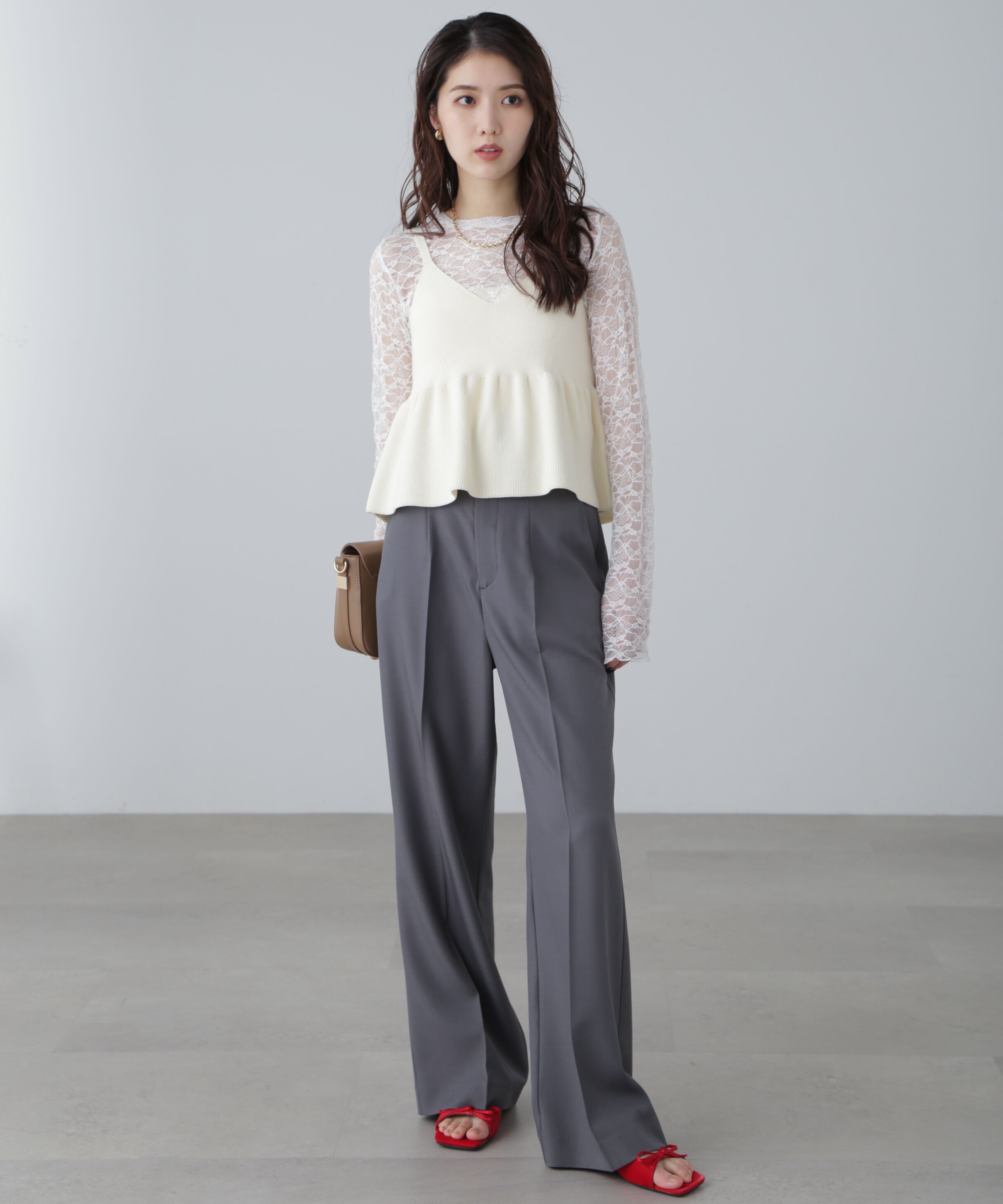  「ハイウエスト細ベルトストレートパンツ」|その他|