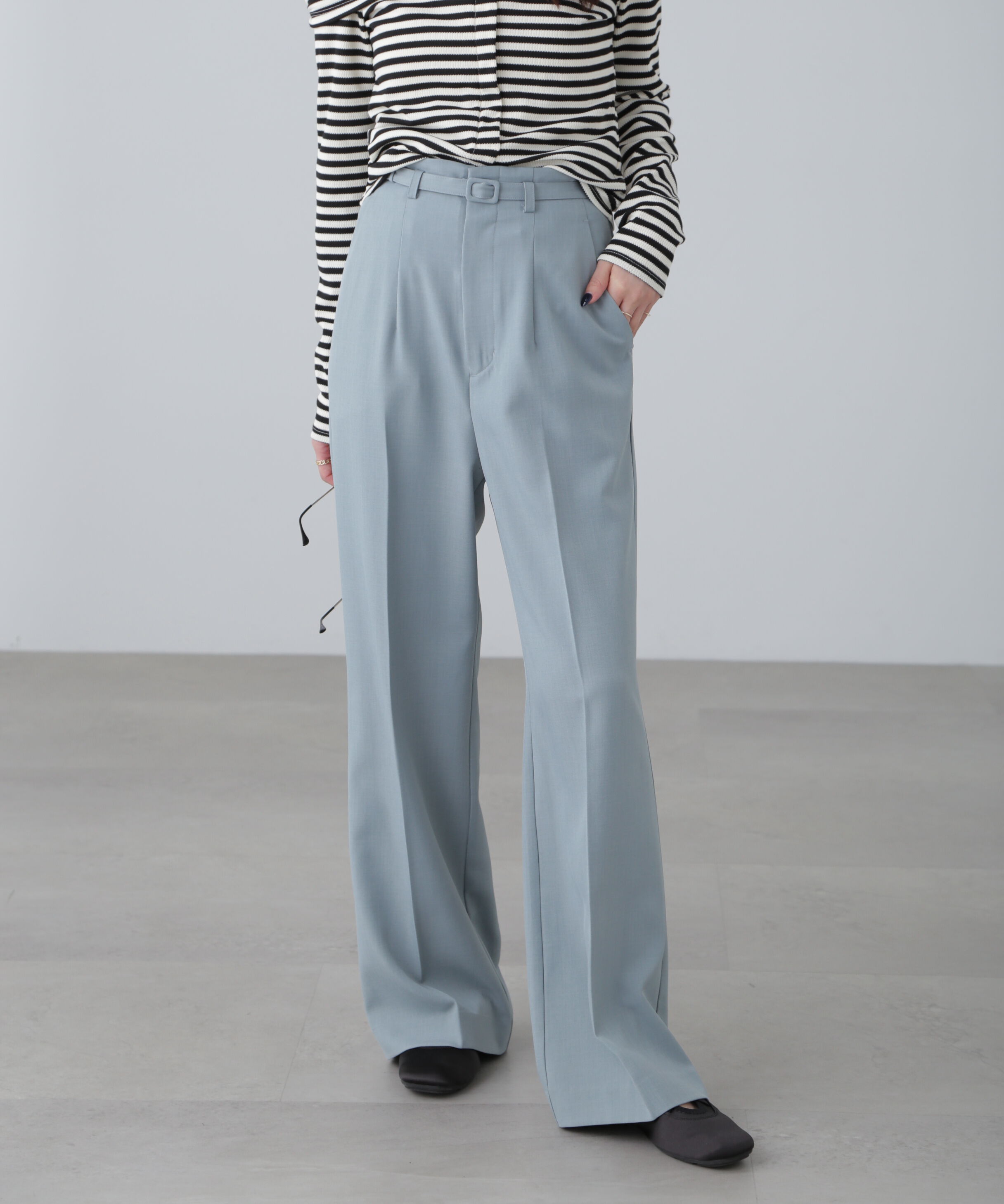  「ハイウエスト細ベルトストレートパンツ」|その他|