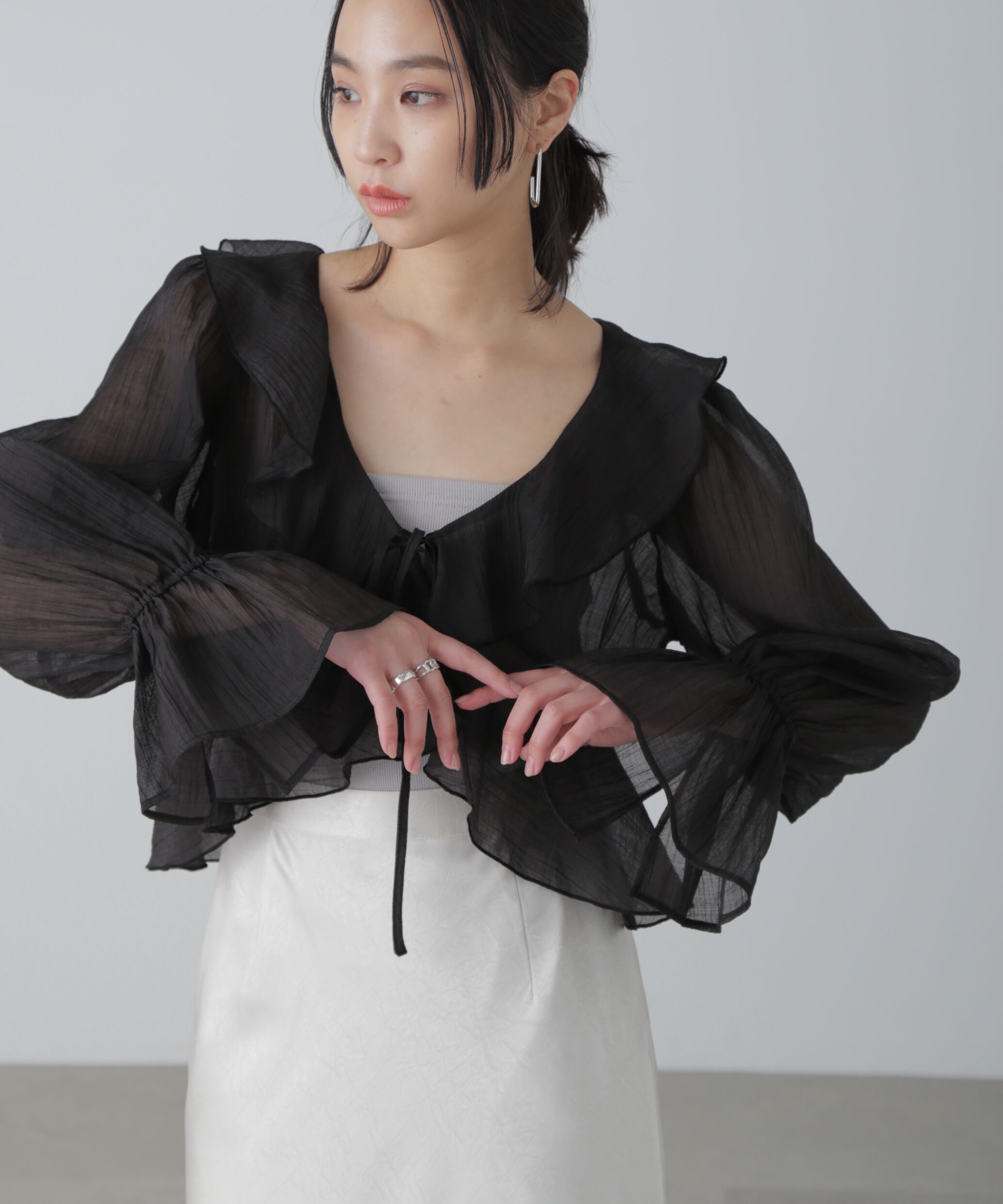  「シアーワッシャーフリルブラウス」|シャツ・ブラウス|