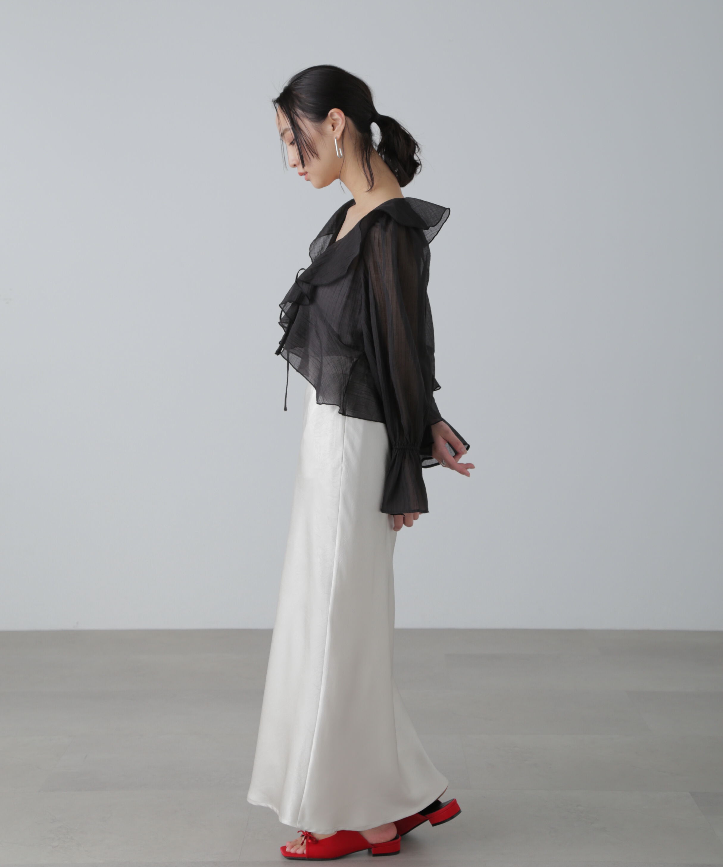  「シアーワッシャーフリルブラウス」|シャツ・ブラウス|