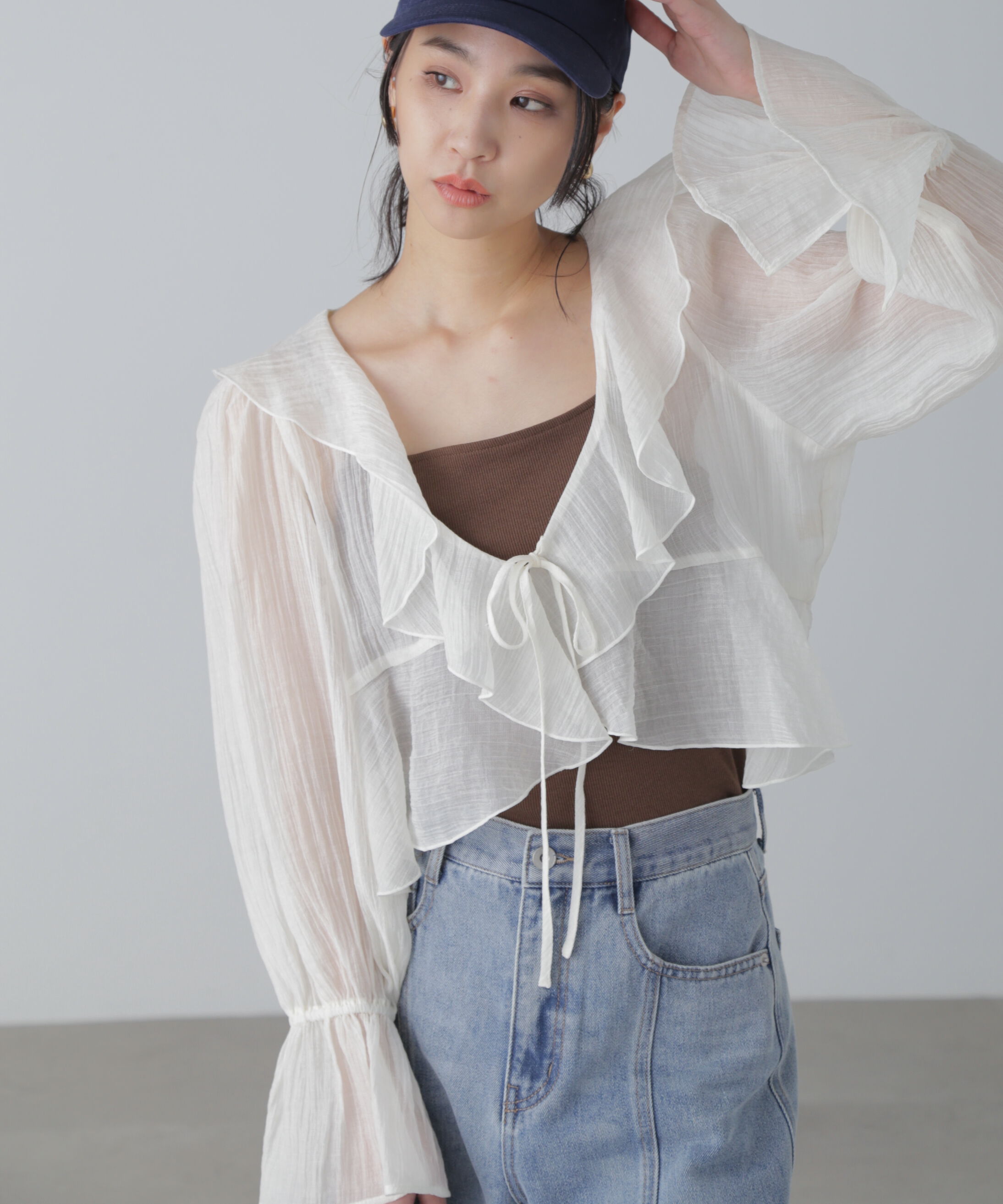  「シアーワッシャーフリルブラウス」|シャツ・ブラウス|オフホワイト