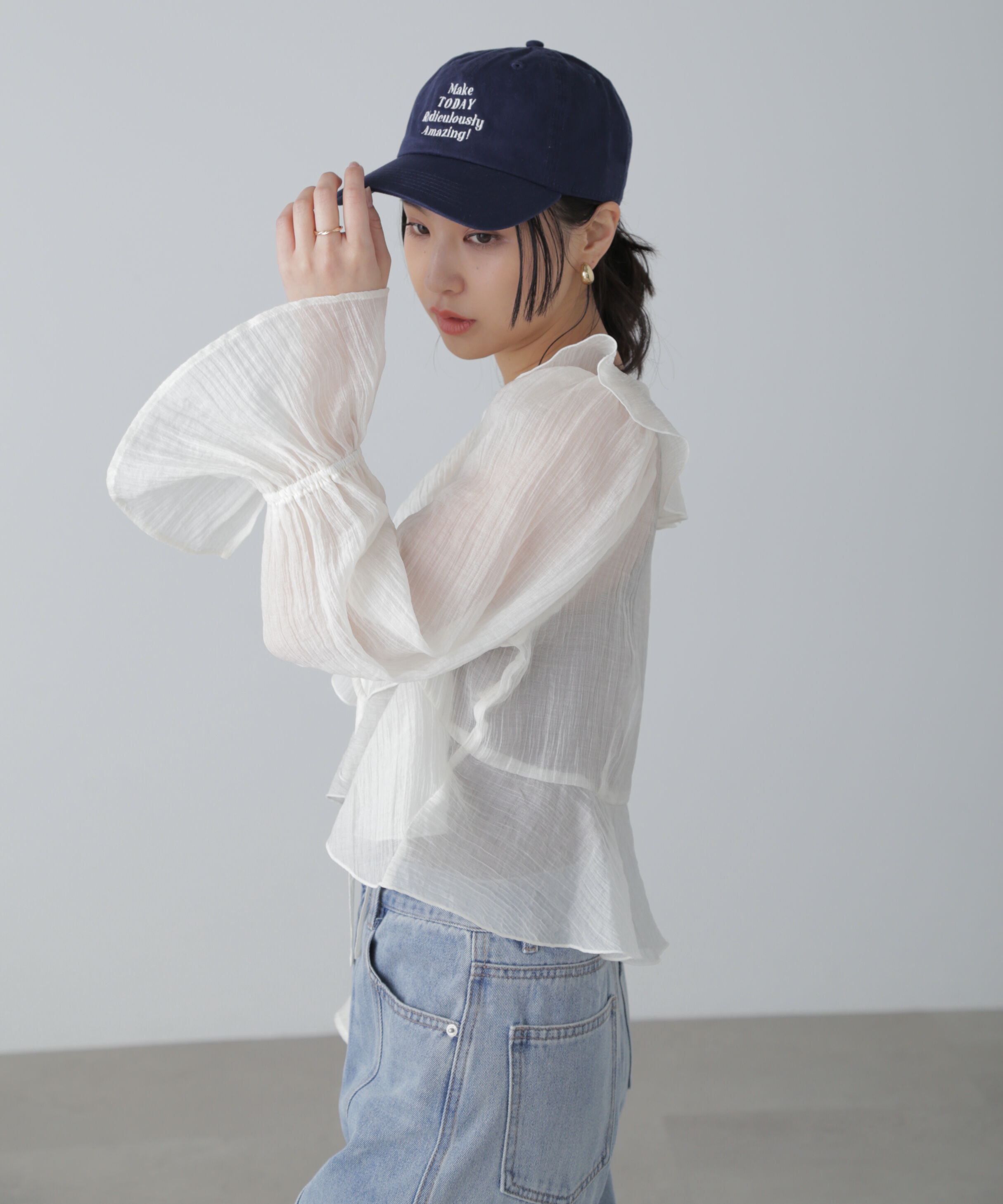  「シアーワッシャーフリルブラウス」|シャツ・ブラウス|