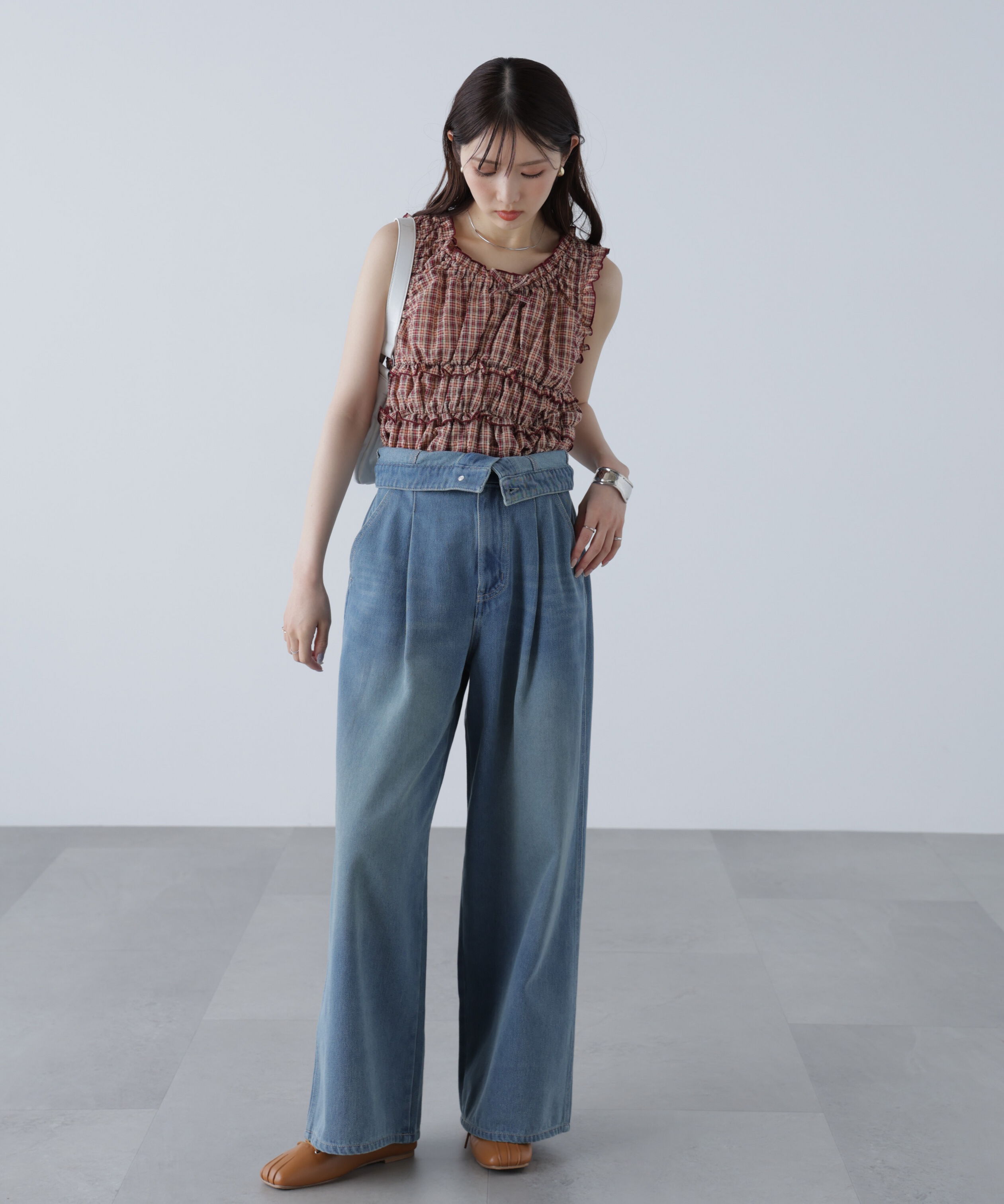  「折り返しハイウエストデニムパンツ」|その他|