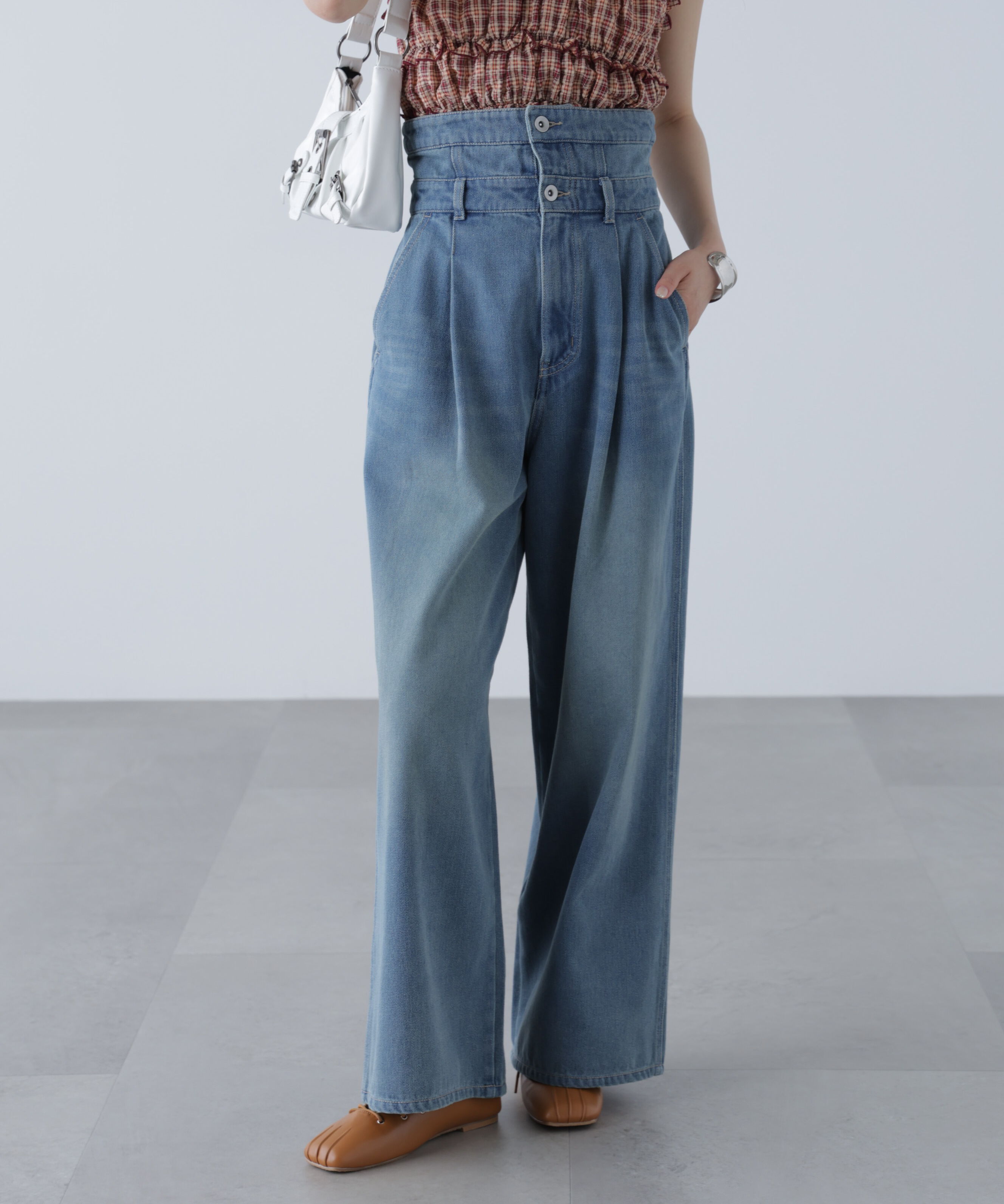  「折り返しハイウエストデニムパンツ」|その他|