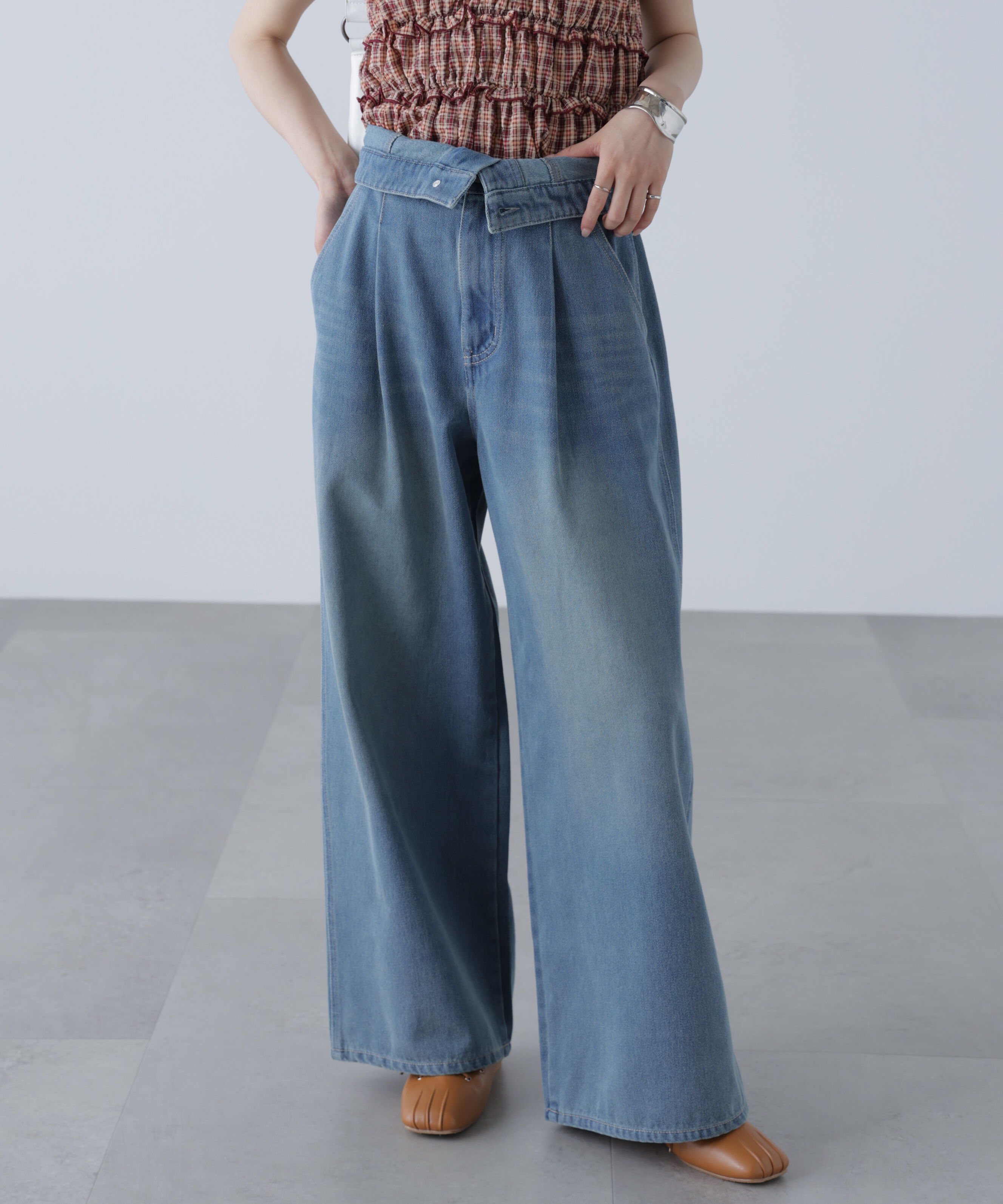  「折り返しハイウエストデニムパンツ」|その他|