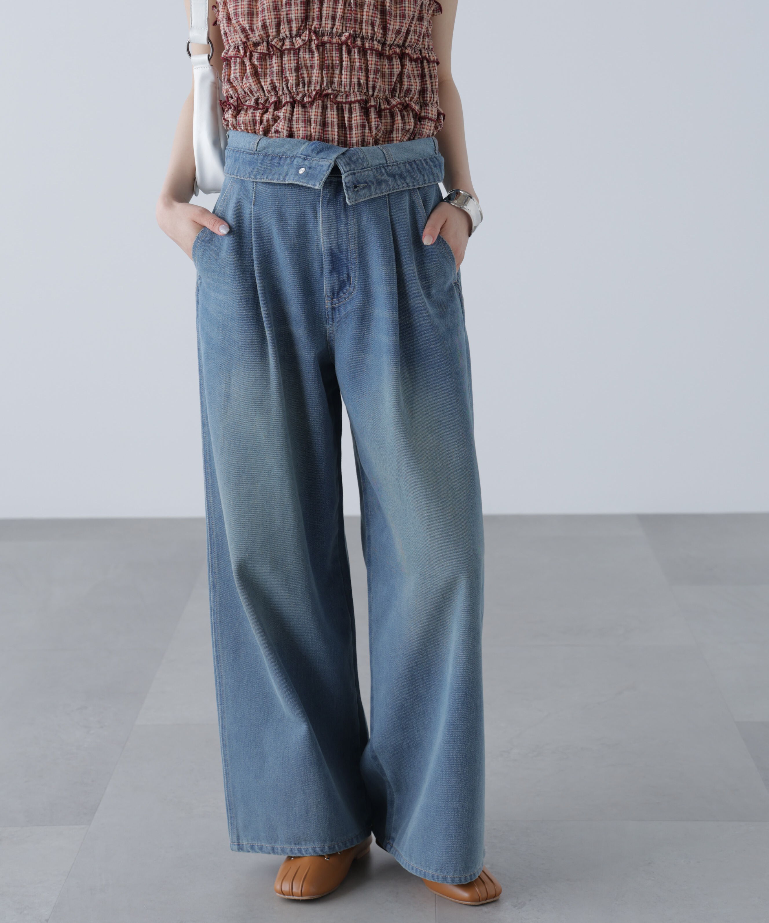  「折り返しハイウエストデニムパンツ」|その他|