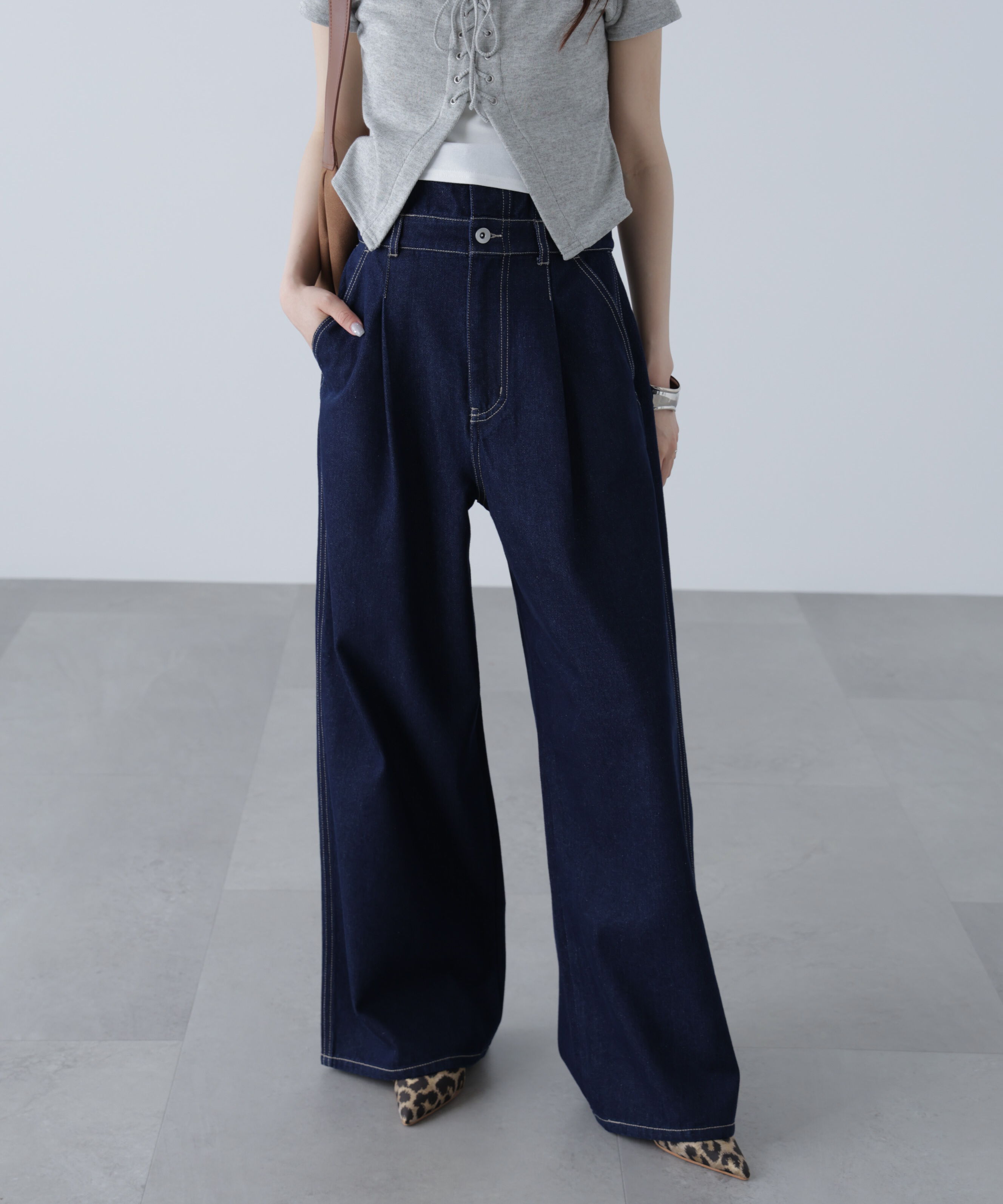  「折り返しハイウエストデニムパンツ」|その他|