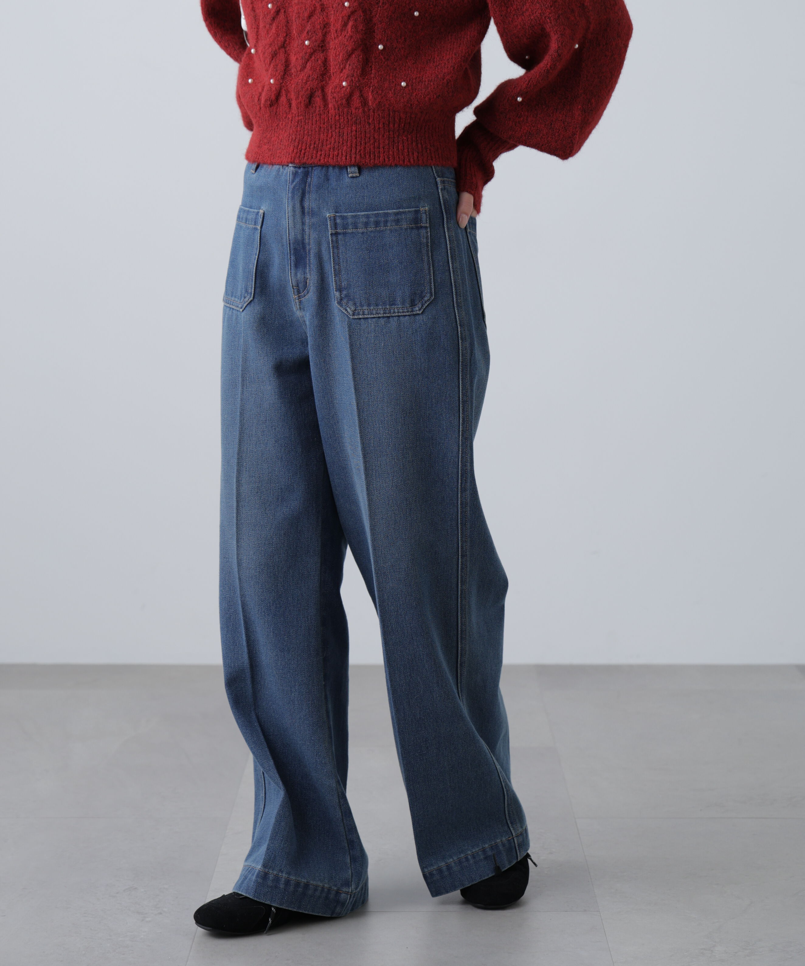  「フロントポケットソフトバギーデニムパンツ」|その他|