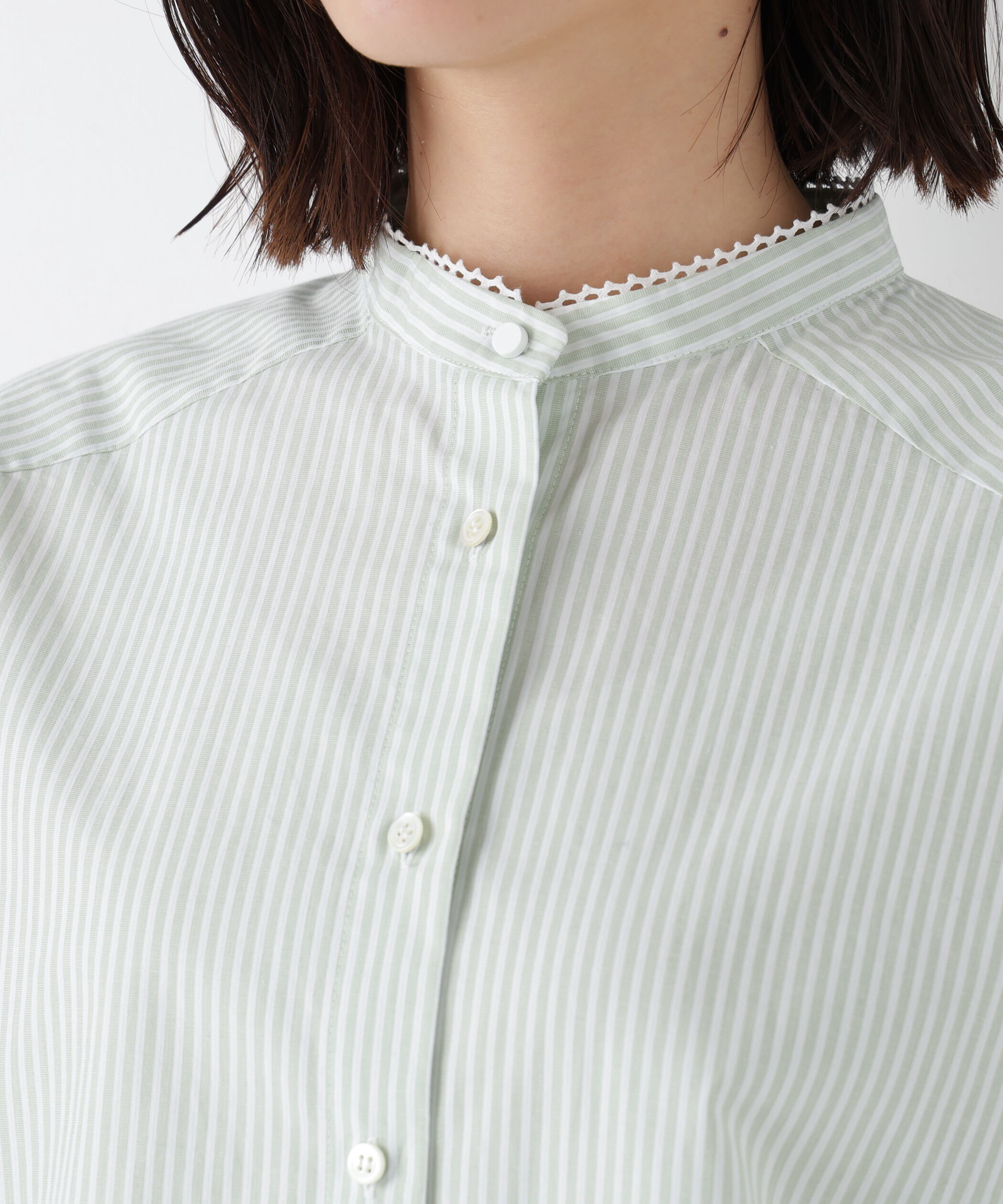  「◆ドビーストライプレースカラーブラウス」|シャツ・ブラウス|