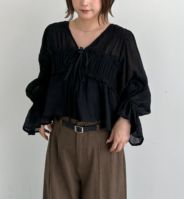 archives「楊柳シャーリングショートブラウス」|シャツ・ブラウス|BLACK