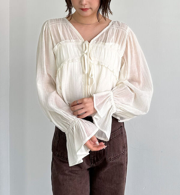 archives「楊柳シャーリングショートブラウス」|シャツ・ブラウス|IVORY