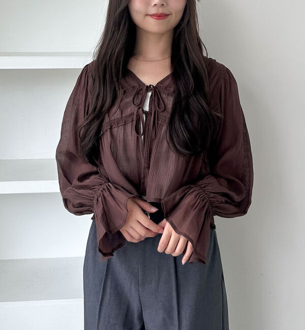 archives「楊柳シャーリングショートブラウス」|シャツ・ブラウス|BROWN