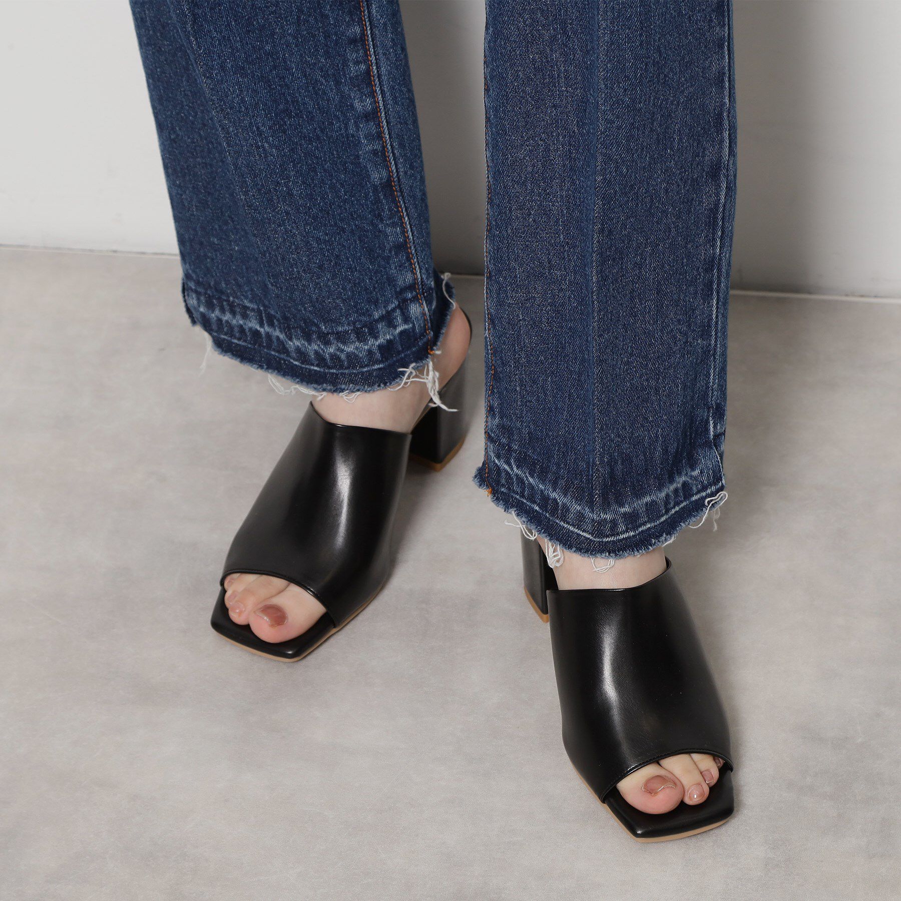 ESPERANZA「スクエアトゥブロックヒールミュール」|サンダル|