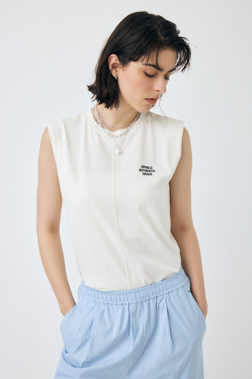 MOUSSY「TINY LETTER SLEEVELESS トップス」|その他|WHT