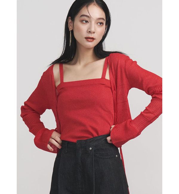 LAGUNAMOON「スパークラメリボンニットアンサンブル」|ニット・セーター|レッド