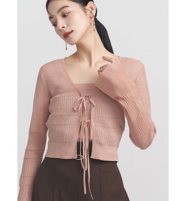 LAGUNAMOON「スパークラメリボンニットアンサンブル」|ニット・セーター|ピンク