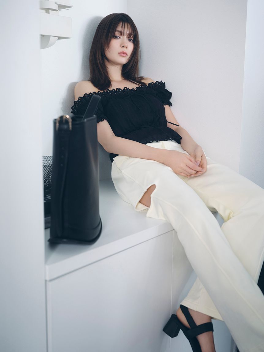 FRAY I.D「カットアウトスウェットパンツ」|チノ|CRM