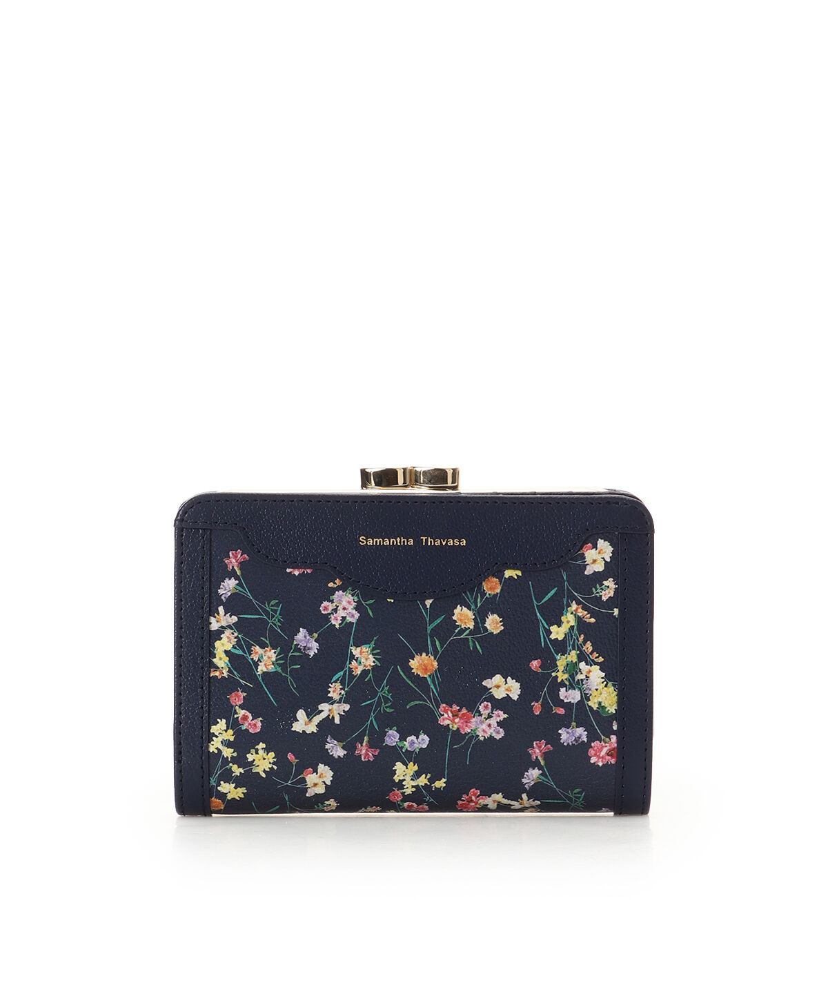 Samantha Thavasa「フラワーモチーフ 口金折財布」|財布|ネイビー