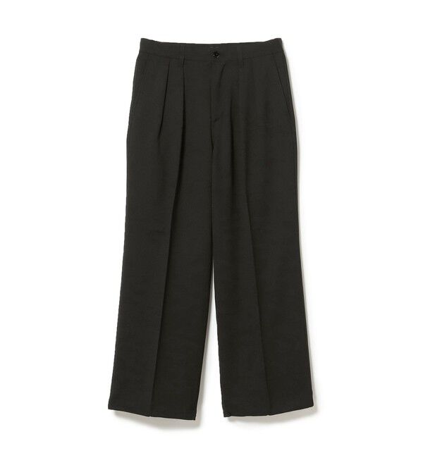 BEAMS「2プリーツ ワイド スラックス」|チノ|BLACK