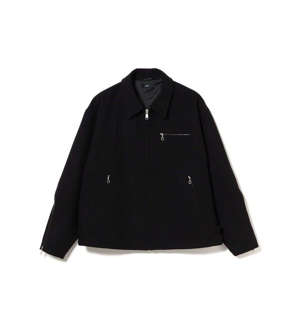BEAMS「リラックスフィット フリースメルトン シングル ライダースジャケット」|ブルゾン・スタジャン|BLACK