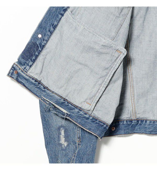 BEAMS「ワイドショート ダメージ デニム ジャケット」|ブルゾン・スタジャン|