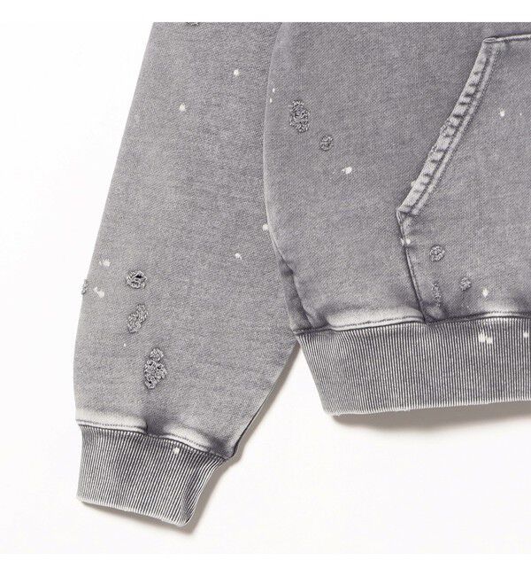 BEAMS「ワイドショートフィット ダメージ フーディ」|スウェット・ジャージ|