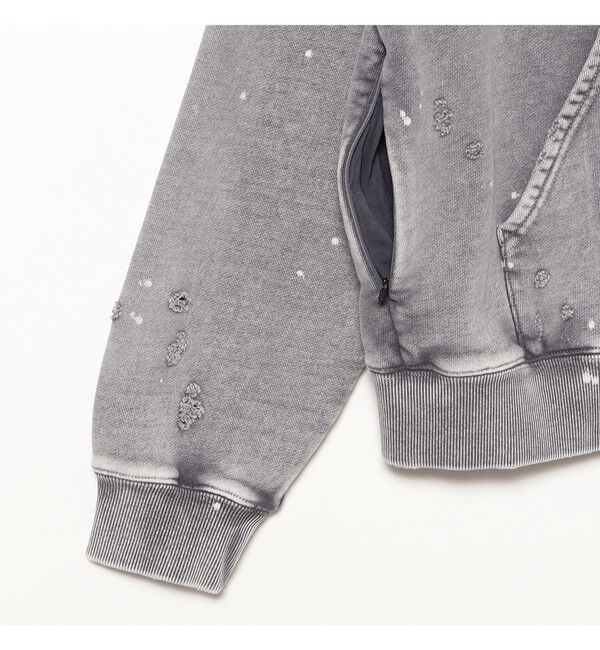 BEAMS「ワイドショートフィット ダメージ フーディ」|スウェット・ジャージ|