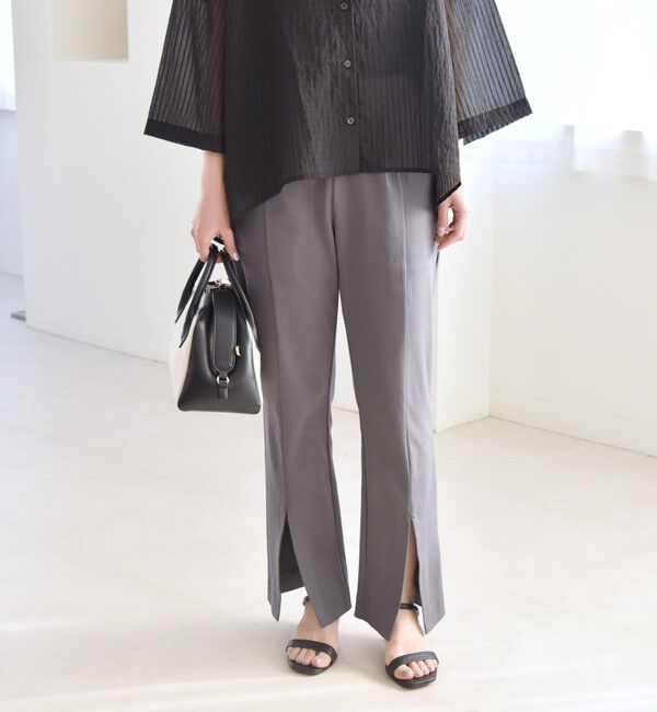 quaranciel「quaranciel:〈接触冷感/汗染み防止加工/洗濯機可能〉スリット イージー パンツ」|その他|チャコールグレー