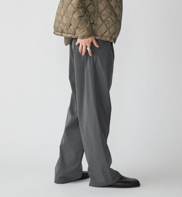 SHIPS「City Ambient Products: チェック＆ストライプ 2タック ワイド スラックス」|スラックス|