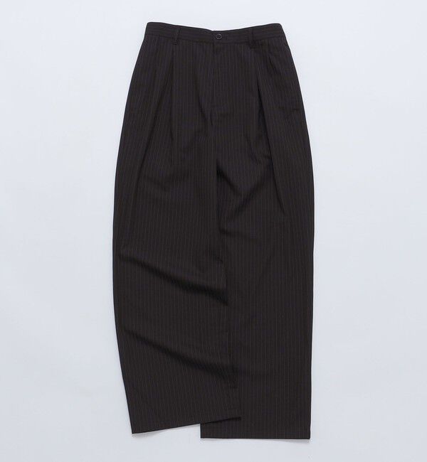 SHIPS「City Ambient Products: チェック＆ストライプ 2タック ワイド スラックス」|スラックス|ブラック