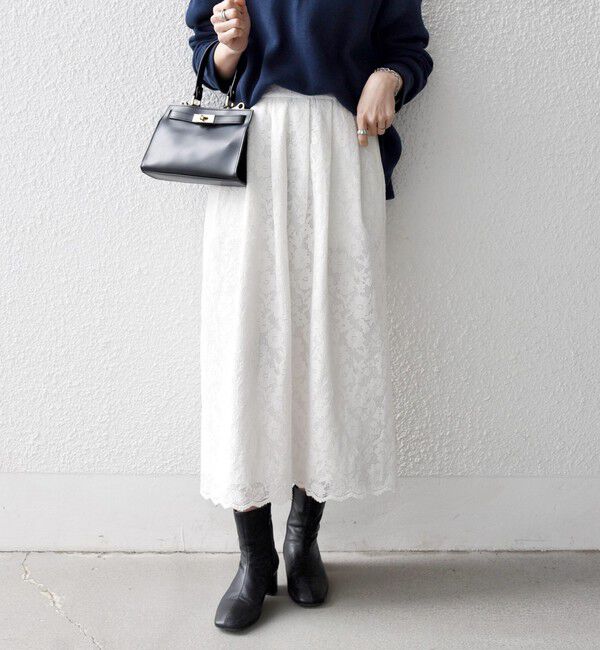 SHIPS any「SHIPS any:〈手洗い可能〉フラワー メッシュ レース タック セミフレア スカート」|スカート|