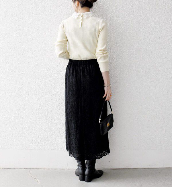 SHIPS any「SHIPS any:〈手洗い可能〉フラワー メッシュ レース タック セミフレア スカート」|スカート|