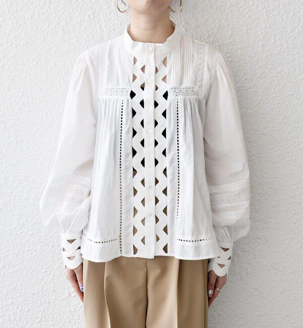 SHIPS any「《予約》SHIPS any:〈洗濯機可能〉キャンブリック スタンドカラー レース シャツ ブラウス」|シャツ・ブラウス|