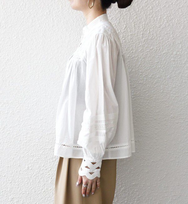 SHIPS any「《予約》SHIPS any:〈洗濯機可能〉キャンブリック スタンドカラー レース シャツ ブラウス」|シャツ・ブラウス|
