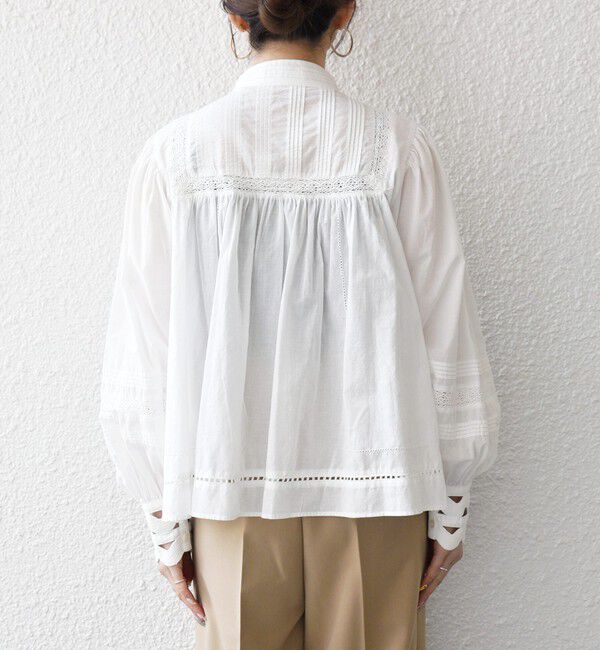 SHIPS any「《予約》SHIPS any:〈洗濯機可能〉キャンブリック スタンドカラー レース シャツ ブラウス」|シャツ・ブラウス|