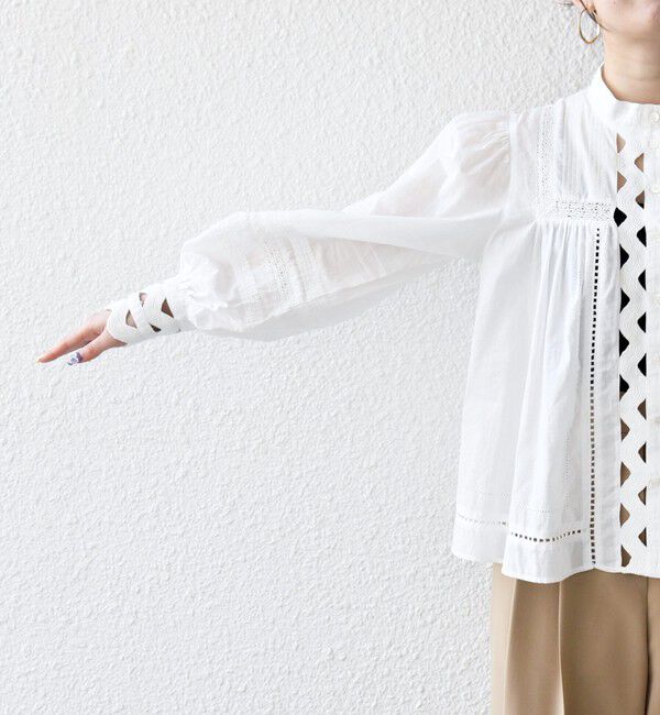 SHIPS any「《予約》SHIPS any:〈洗濯機可能〉キャンブリック スタンドカラー レース シャツ ブラウス」|シャツ・ブラウス|